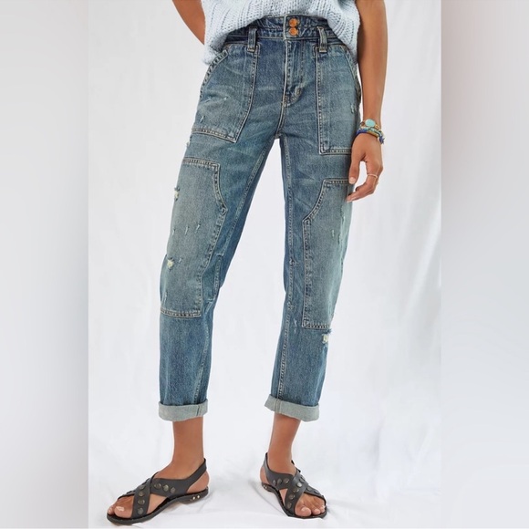 Pilcro Anthropologie The Wanderer Relaxed Jeans Cargo Straight Leg Size 26 - Picture 1 of 10